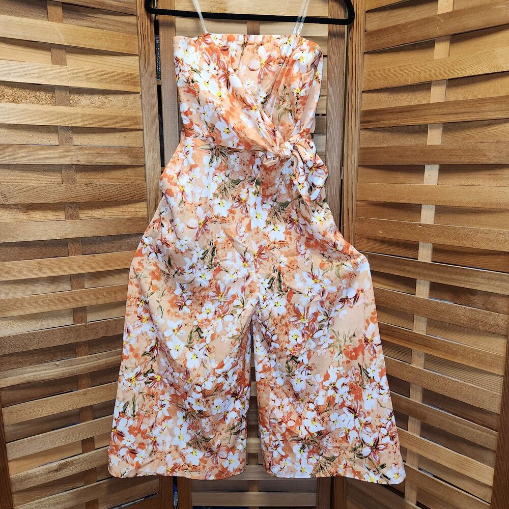 NWT Entro Wide Leg Strapless Orange Floral Jumper Women's Size M Palazzo